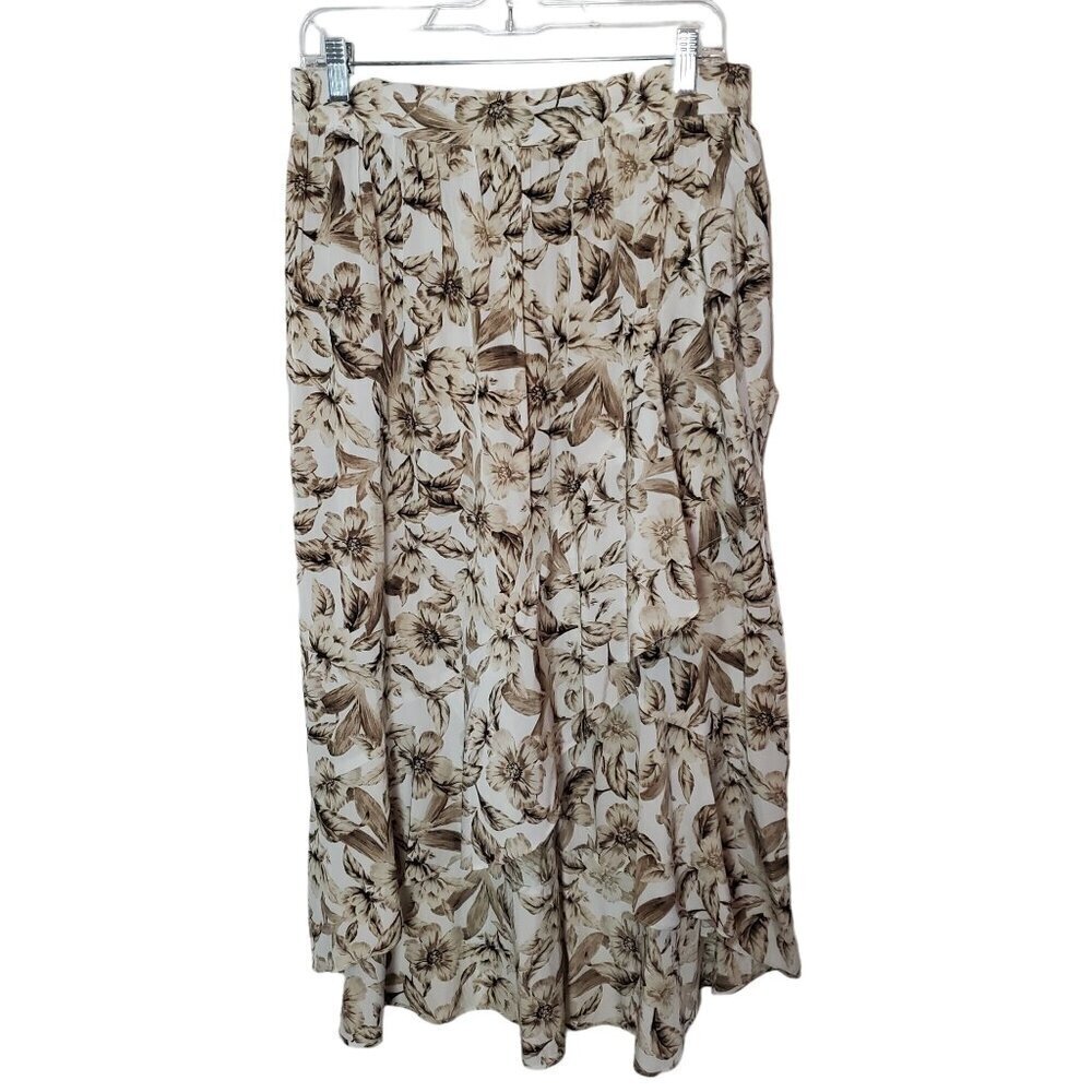 J. Jill Floral Midi Skirt Medium Lightweight Pull on Tulip flowy hem Tan Cream‎